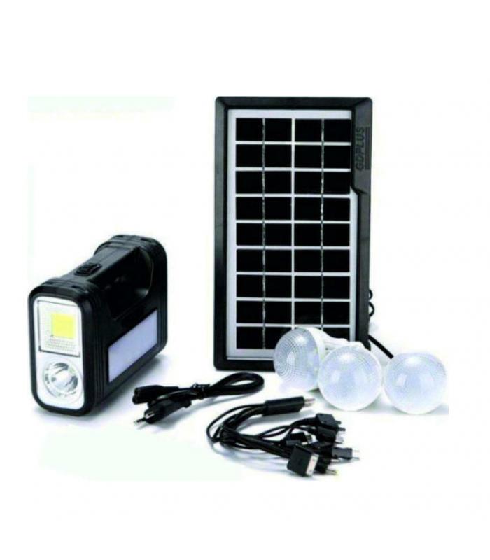 Ηλιακό Σύστημα Φωτισμού & Φόρτισης Με Πάνελ 9V, Μπαταρία, Φακό & Φωτιστικό + 3 Λάμπες LED s – GD-8017